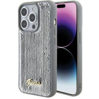 Guess Aizmugurējais vāciņš Guess Apple iPhone 15 Pro HC SEQUIN SCRIPT METAL Silver