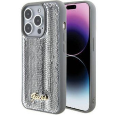 Guess Aizmugurējais vāciņš Guess Apple iPhone 15 Pro HC SEQUIN SCRIPT METAL Silver