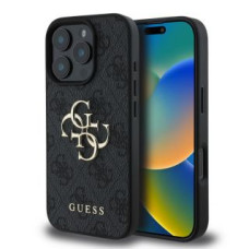 Guess Aizmugurējais vāciņš Guess - Guess PU 4G Metal Logo Case for iPhone 16 Pro Grey