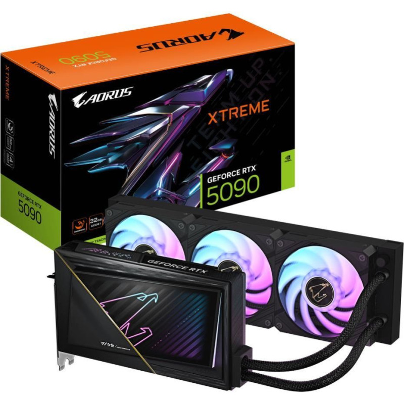 Gigabyte Grafiskās karte / Video kartes Gigabyte  Graphics Card||NVIDIA GeForce RTX 5090|32 GB|GDDR7|512 bit|PCIE 5.0 16x|GPU 2655 MHz|Water cooling|1xHDMI|3xDisplayPort|GV-N5090AORUSXW-32GD1.0