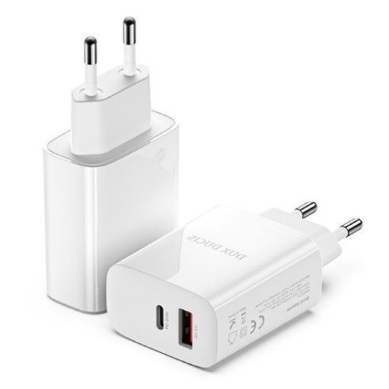 Dux Ducis Adapteris Dux Ducis Universal Travel charger C70 - USB + Type C - PD 20W QC 3.0 18W 3A White