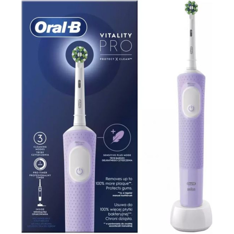 Oral-B Zobu birste Oral-B  Electric Toothbrush D103 Vitality Pro Rechargeable, For adults, Number of brush heads included 1, Lilac Mist, Number of teeth brushing modes 3