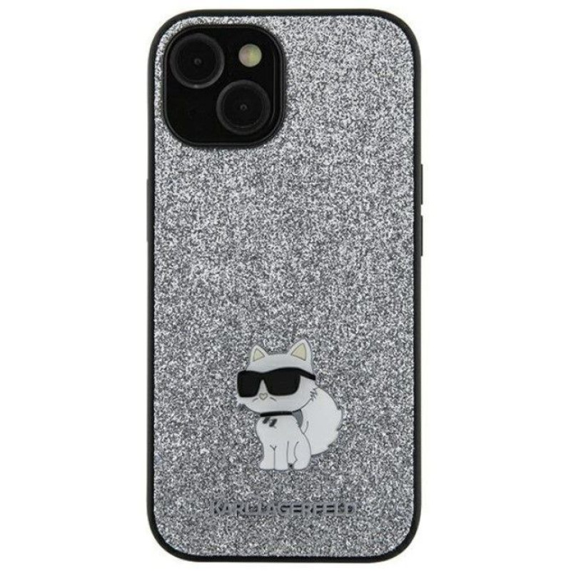 Karl Lagerfeld Aizmugurējais vāciņš Karl Lagerfeld Samsung Galaxy A35 A356 hardcase Fixed Glitter Choupette Logo Metal Pin Silver