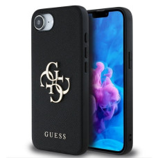 Guess Aizmugurējais vāciņš Guess Apple iPhone 16e PU Grained 4G Metal Logo Case Black