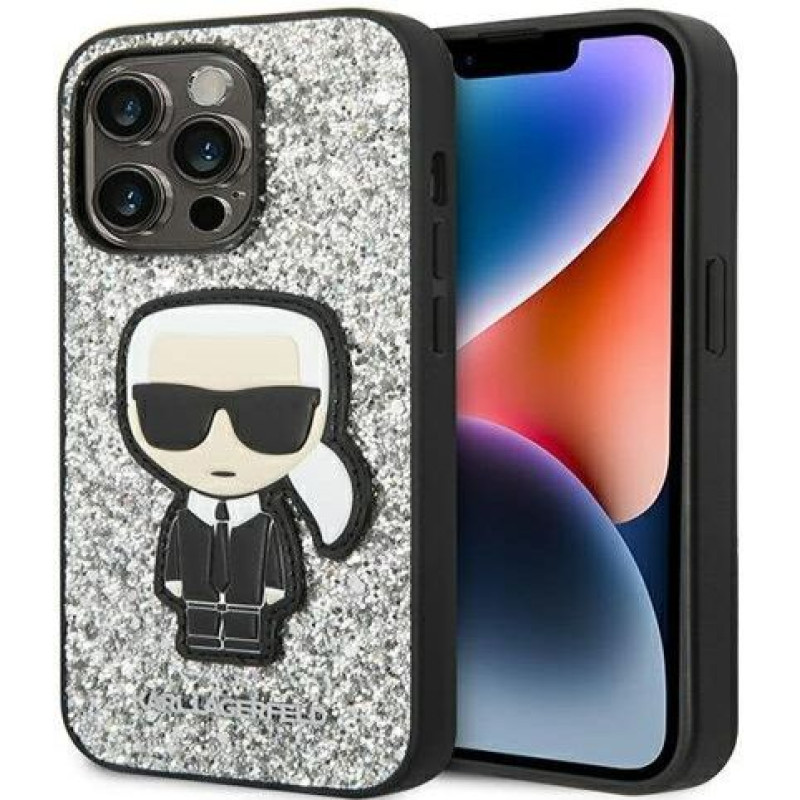 Karl Lagerfeld Aizmugurējais vāciņš Karl Lagerfeld Apple iPhone 14 Pro 6.1 Glitter Flakes Ikonik Black
