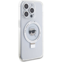 Karl Lagerfeld Aizmugurējais vāciņš Karl Lagerfeld Apple iPhone 15 Pro Hardcase Ring Stand Karl Head MagSafe Transparent