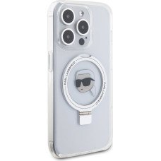 Karl Lagerfeld Aizmugurējais vāciņš Karl Lagerfeld Apple iPhone 15 Pro Hardcase Ring Stand Karl Head MagSafe Transparent