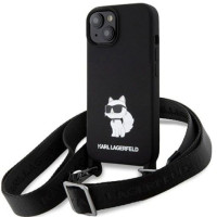 Karl Lagerfeld Aizmugurējais vāciņš Karl Lagerfeld Apple iPhone 15 6.1 hardcase Crossbody Silicone Choupette Black