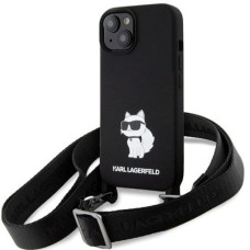 Karl Lagerfeld Aizmugurējais vāciņš Karl Lagerfeld Apple iPhone 15 6.1 hardcase Crossbody Silicone Choupette Black
