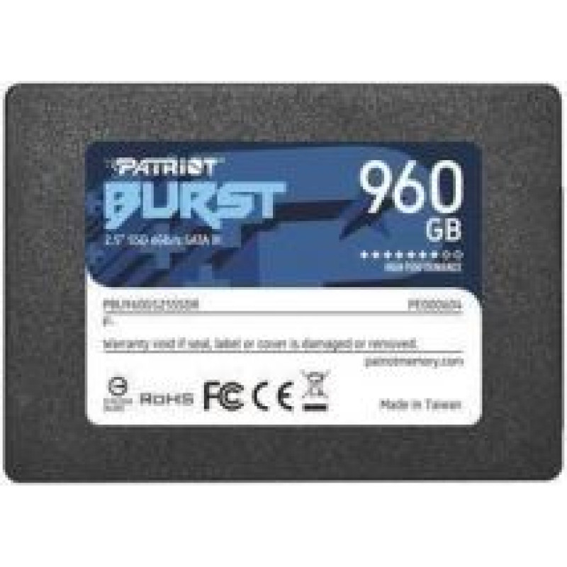 Patriot Cietais disks SSD Patriot  SSD||Burst Elite|960GB|SATA 3.0|3D NAND|Write speed 320 MBytes/sec|Read speed 450 MBytes/sec|2,5