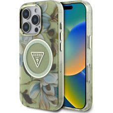 Guess Aizmugurējais vāciņš Guess  Etui Guess Glitter Flowers Triangle       Buttons MagSafe do iPhone 16 Pro Max zielony