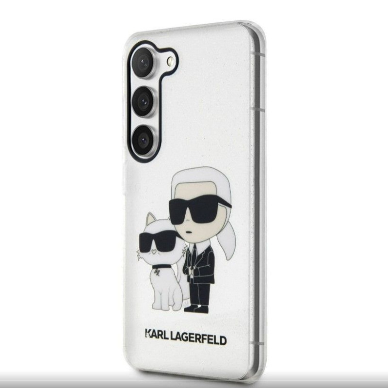 Karl Lagerfeld Aizmugurējais vāciņš Karl Lagerfeld Samsung Galaxy S23 IML Glitter Karl and Choupette NFT Case Transparent
