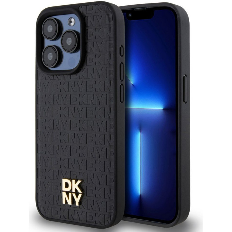 Dkny Aizmugurējais vāciņš DKNY Apple DKNY PU Leather Repeat Pattern Stack Logo MagSafe Case for iPhone 12/12 Pro Black