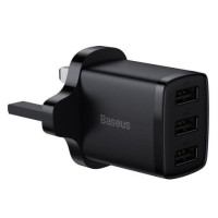Baseus Adapteris Baseus  Compact wall charger 3x USB 17W UK plug Black
