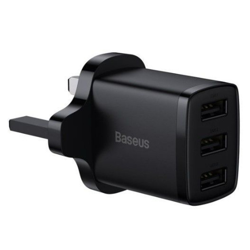 Baseus Adapteris Baseus  Compact wall charger 3x USB 17W UK plug Black