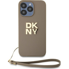 Dkny Aizmugurējais vāciņš DKNY Apple DKNY PU Leather Stack Logo Wrist Strap Case for iPhone 15 Pro Max Beige