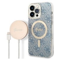 Guess Aizmugurējais vāciņš Guess Apple iPhone 14 Pro Max MagSafe Compatible Case + Wireless Charger Blue