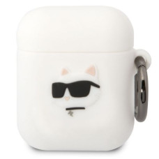 Karl Lagerfeld Maciņš austiņām Karl Lagerfeld Apple Airpods 1/2 3D Logo NFT Choupette Head Silicone Case White