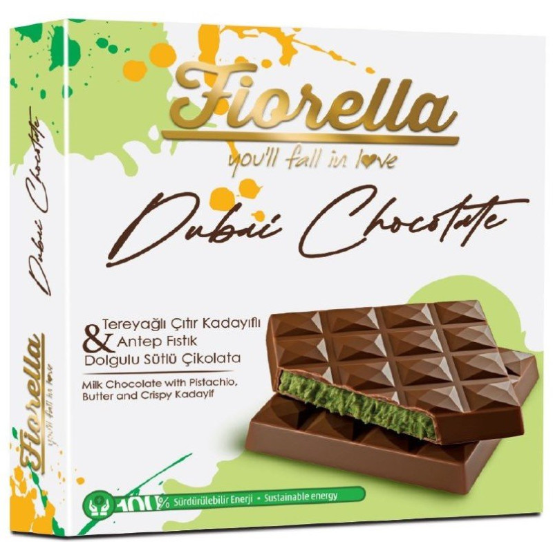 FIORELLA Dubai Chocolate piena šokolāde ar pistāciju, sviesta un Kadayif pildījumu 60g