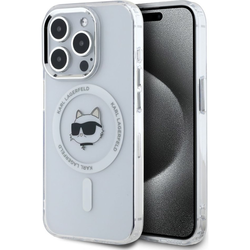 Karl Lagerfeld Aizmugurējais vāciņš Karl Lagerfeld Apple Karl Lagerfeld IML Choupette Head Metal Frame MagSafe Case for iPhone 15 Pro Max Transparent