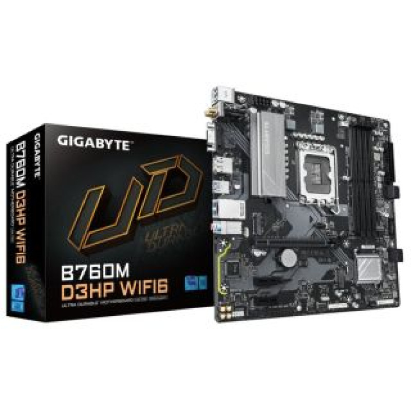 Gigabyte Pamatplate Intel procesorsiem Gigabyte  Mainboard||Intel B760 Express|LGA1700|Micro-ATX|Memory DDR5|Memory slots 4|2xPCI-Express 3.0 1x|1xPCI-Express 4.0 16x|2xM.2|1x15pin D-sub|1xHDMI|1xDisplayPort|2xUSB 2.0|3xUSB 3.2|1xUSB-C|1xPS/2|1xRJ45|3xAud