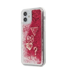 Guess Aizmugurējais vāciņš Guess  iPhone 12 mini 5.4'' Liquid Glitter Charms Cover Rapsberry
