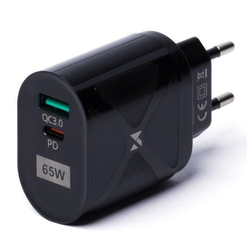 Wozinsky Adapteris Wozinsky  Small 65W GaN charger with USB ports, USB supports fast charging Black