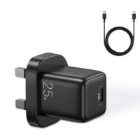 Joyroom Adapteris Joyroom  Small fast charger USB Type C PD 25W UK plug black + USB Type C - USB Type C cable (L-P251) Black