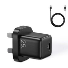 Joyroom Adapteris Joyroom  Small fast charger USB Type C PD 25W UK plug black + USB Type C - USB Type C cable (L-P251) Black