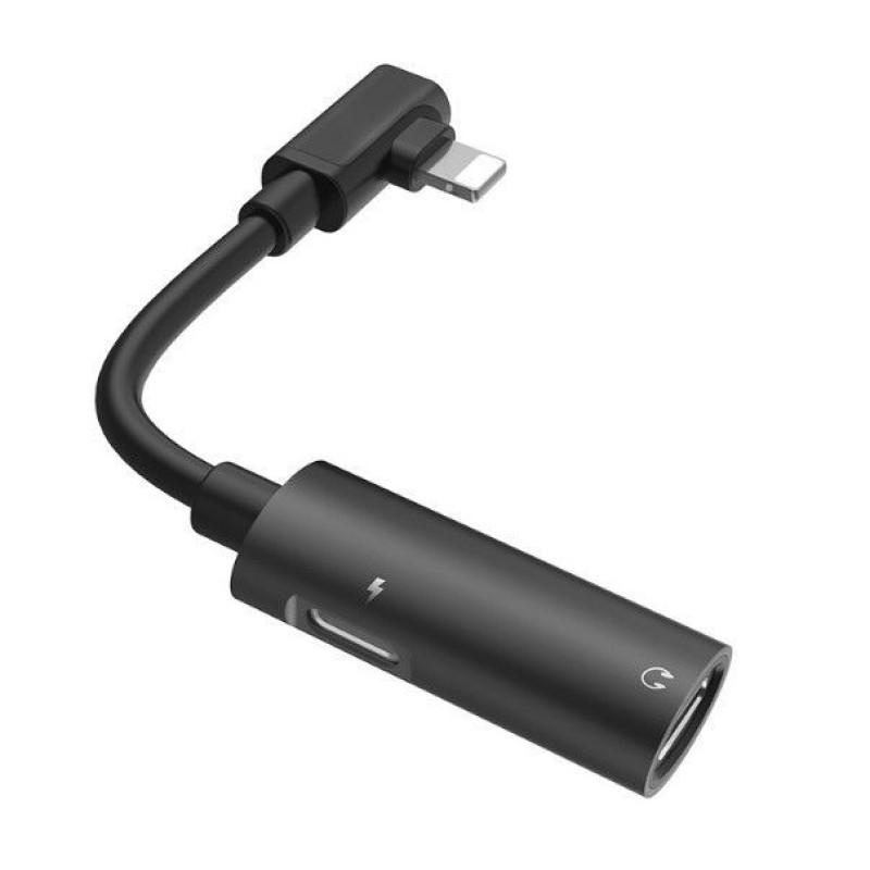 Hoco Parveidotājs Hoco  Dual Lightning Cable Audio Converter To Lightning Headset Plug + Lightning Charger Plug Juodas Black
