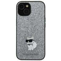 Karl Lagerfeld Aizmugurējais vāciņš Karl Lagerfeld Samsung Galaxy A55 A556 hardcase Fixed Glitter Choupette Logo Metal Pin Silver