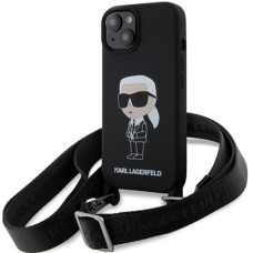 Karl Lagerfeld Aizmugurējais vāciņš Karl Lagerfeld Apple iPhone 15 6.1 hardcase Crossbody Silicone Ikonik Black
