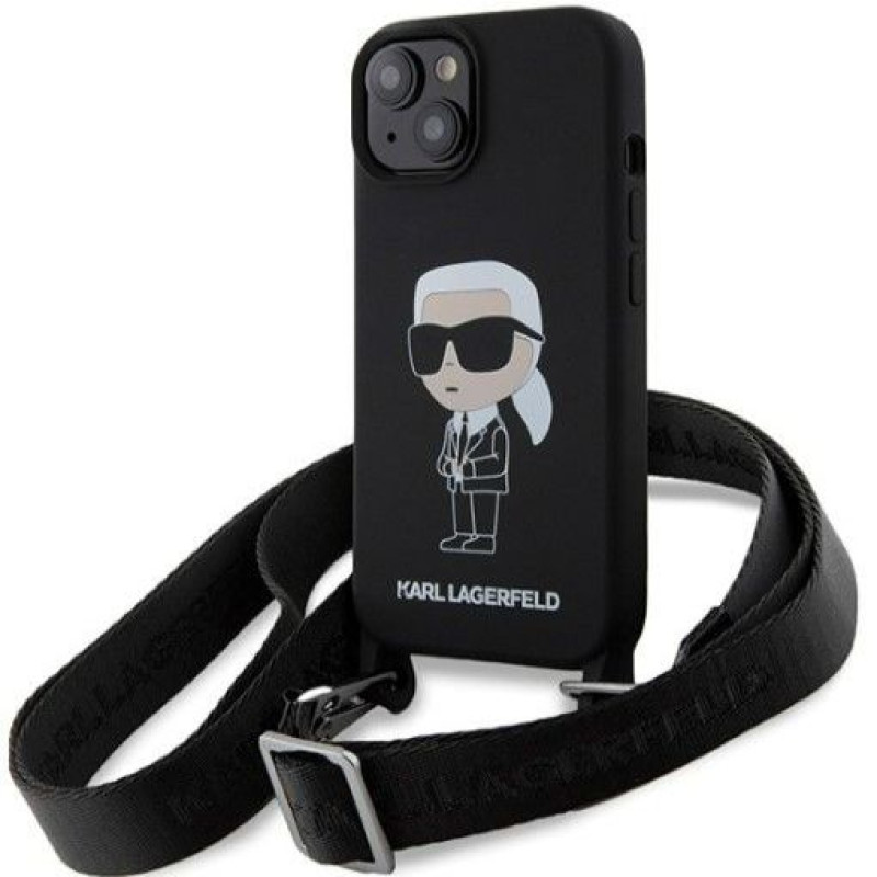 Karl Lagerfeld Aizmugurējais vāciņš Karl Lagerfeld Apple iPhone 15 6.1 hardcase Crossbody Silicone Ikonik Black