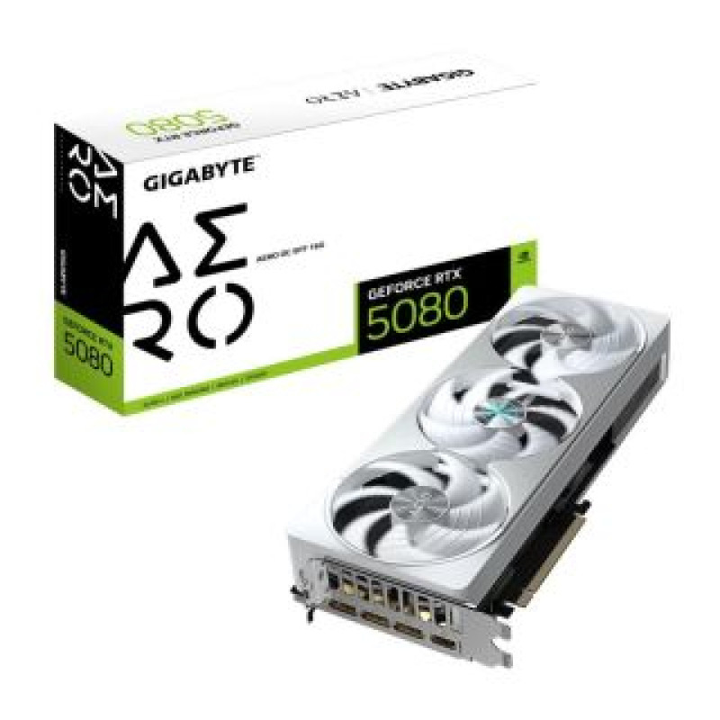 Gigabyte Grafiskās karte / Video kartes Gigabyte  Graphics Card||NVIDIA GeForce RTX 5080|16 GB|GDDR7|256 bit|PCIE 5.0 16x|GPU 2617 MHz|Dual Slot Fansink|1xHDMI|3xDisplayPort|GV-N5080AEROOC-16GD1.0