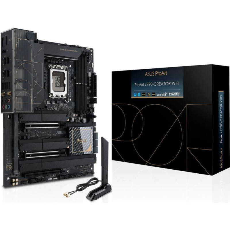 Asus Pamatplate Intel procesorsiem Asus  Mainboard||Intel Z790|LGA1700|ATX|Memory DDR5|Memory slots 4|1xPCI-Express 4.0 16x|2xPCI-Express 5.0 16x|4xM.2|1xHDMI|2xDisplayPort|6xUSB 3.2|2xUSB4|2xRJ45|5xAudio port|PROARTZ790-CREATORWIFI