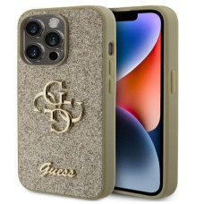 Guess Aizmugurējais vāciņš Guess Apple iPhone 15 Pro Fixed Glitter 4G Metal Logo Case Gold