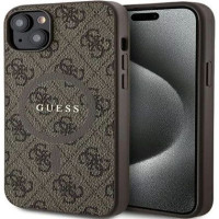 Guess Aizmugurējais vāciņš Guess Apple iPhone 14 4G Collection Leather Metal Logo MagSafe Brown