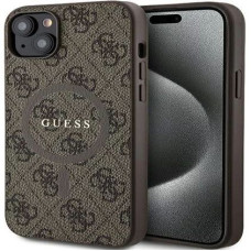 Guess Aizmugurējais vāciņš Guess Apple iPhone 14 4G Collection Leather Metal Logo MagSafe Brown
