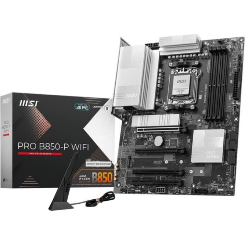 MSI Pamatplate AMD procesorsiem MSI  Mainboard||AMD B850|SAM5|ATX|Memory DDR5|Memory slots 4|4xPCI-Express 16x|3xM.2|1xHDMI|1xAudio-In|1xAudio-Out|4xUSB 2.0|2xUSB 3.2|2xUSB-C|1xOptical S/PDIF|1xRJ45|PROB850-PWIFI