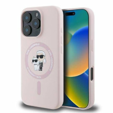 Karl Lagerfeld Aizmugurējais vāciņš Karl Lagerfeld Apple iPhone 16 Pro Max Liquid Silicone Karl and Choupette MagSafe Case Pink