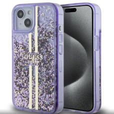 Guess Aizmugurējais vāciņš Guess Apple iPhone 15 PC/TPU Liquid Glitter Gold Stripe Case Purple