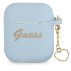 Guess Maciņš austiņām Guess - AirPods 1/2 cover Silicone Charm Heart Collection Blue