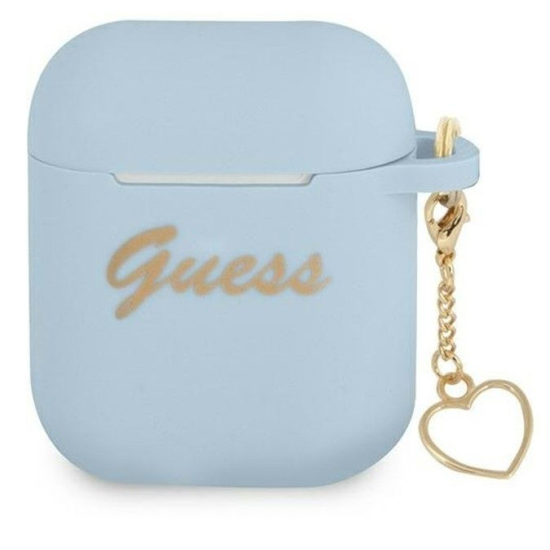 Guess Maciņš austiņām Guess - AirPods 1/2 cover Silicone Charm Heart Collection Blue