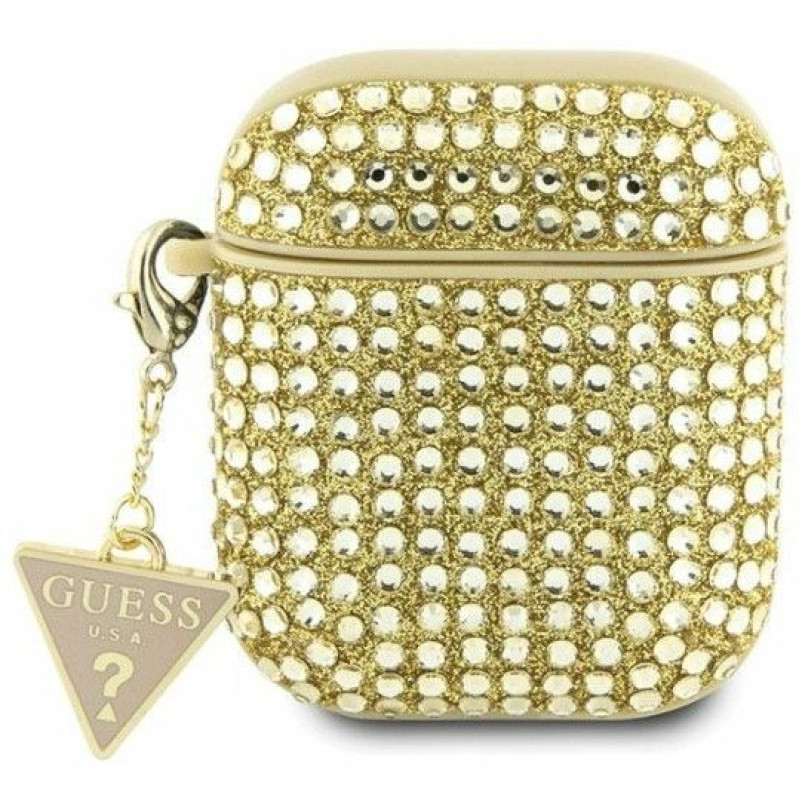 Guess Maciņš austiņām Guess - AirPods 1/2 cover Rhinestone Triangle Charm Gold