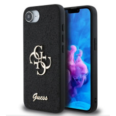 Guess Aizmugurējais vāciņš Guess Apple iPhone 16e PU Fixed Glitter 4G Metal Logo Case Black