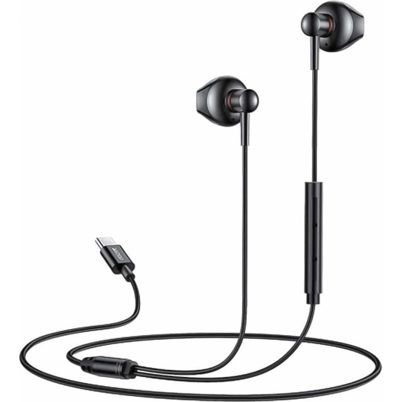 Yesido Vadu austiņas yesido  YH49 Aluminum Alloy In-ear Earphone With Remote Control Type-C Interface Wired Headphones Black