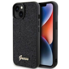 Guess Aizmugurējais vāciņš Guess Apple iPhone 15 HC PU DISCO SCRIPT METAL Black
