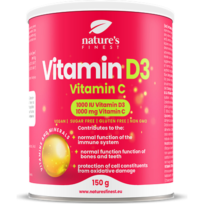 Nature's finest Vitamin D3 + Vitamin C. Augstas absorbcijas un dozācijas C un D3 vitamīns. Ar citronu garšu, bez cukura. 150g