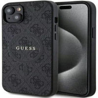 Guess Aizmugurējais vāciņš Guess Apple iPhone 15 4G Collection Leather Metal Logo MagSafe Black