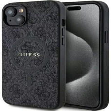 Guess Aizmugurējais vāciņš Guess Apple iPhone 15 4G Collection Leather Metal Logo MagSafe Black